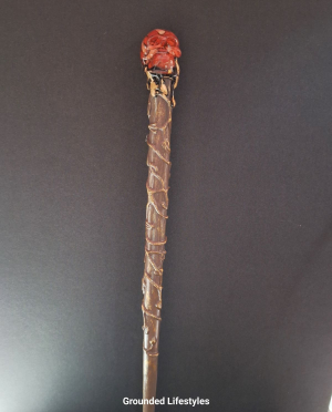 Red jasper resin skull wand 12 inch crystal energy tool for strength and grounding