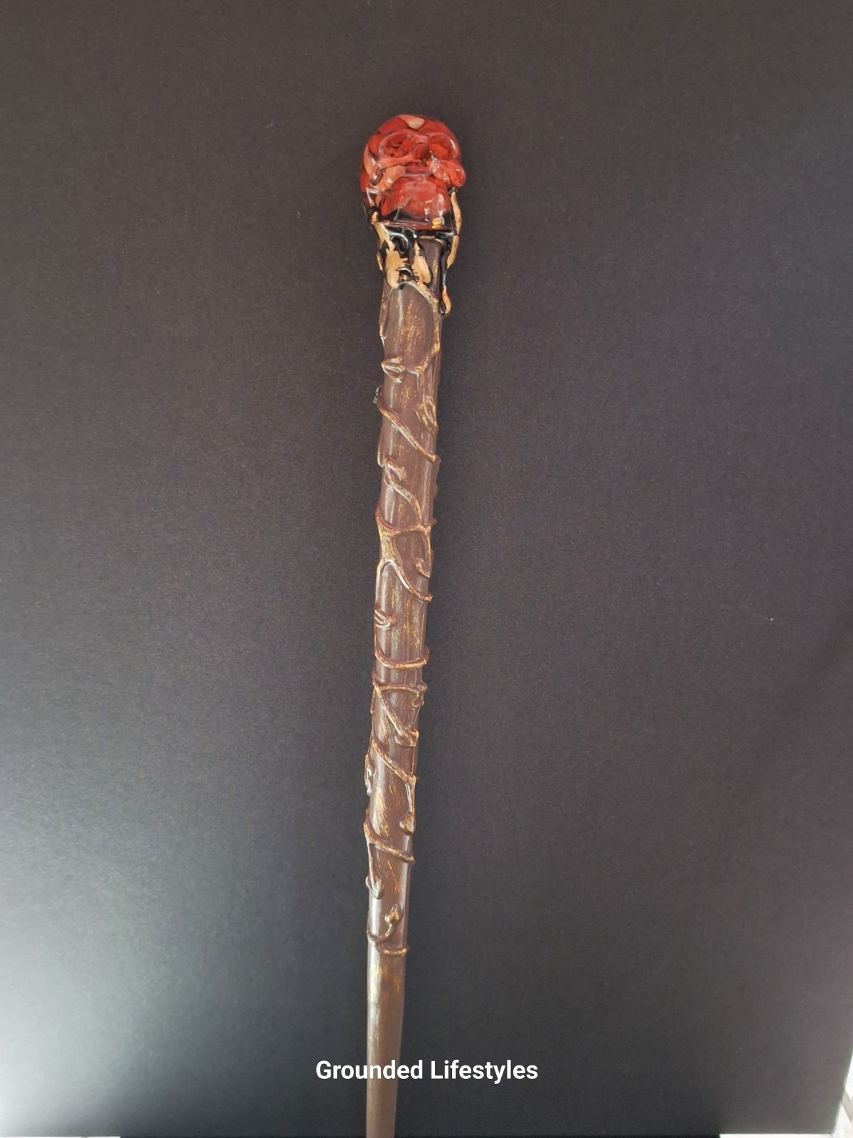 Red jasper resin skull wand 12 inch crystal energy tool for strength and grounding