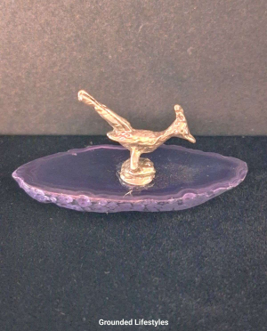 pewter roadrunner on agate slice desert collectible