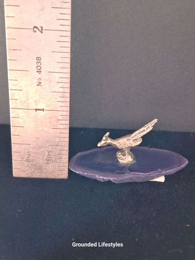 pewter roadrunner on agate slice desert collectible