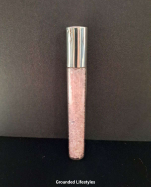 4.25 inch rose quartz essential oil roller with silver and black ball head