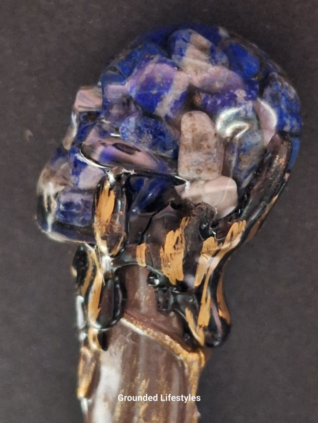 Sodalite resin skull wand 12 inch crystal tool for focus and insight