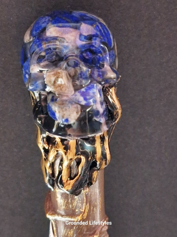 Sodalite resin skull wand 12 inch crystal tool for focus and insight