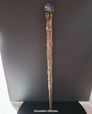 Blue sodalite crystal wand with skull handle for clarity and balance