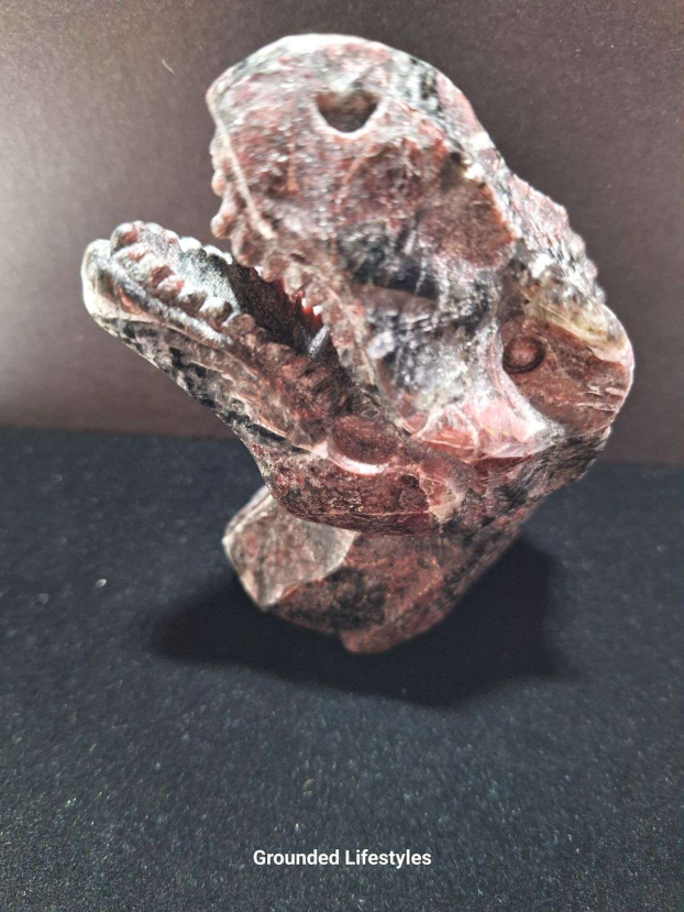 hand-carved garnet T-Rex dinosaur head 3 inch