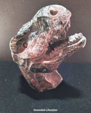 hand-carved garnet T-Rex dinosaur head 3 inch