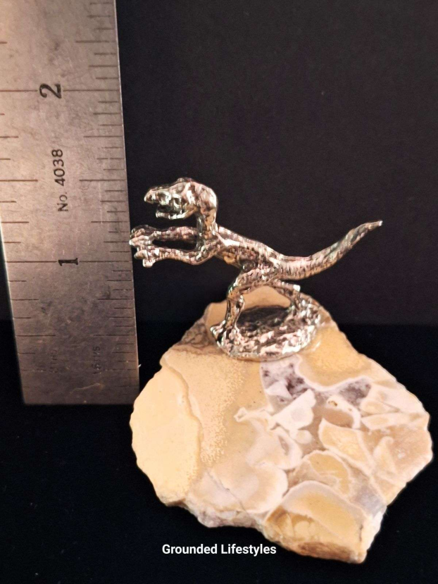 Decorative pewter T-Rex dinosaur on jasper stone collectible