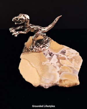 Decorative pewter T-Rex dinosaur on jasper stone collectible