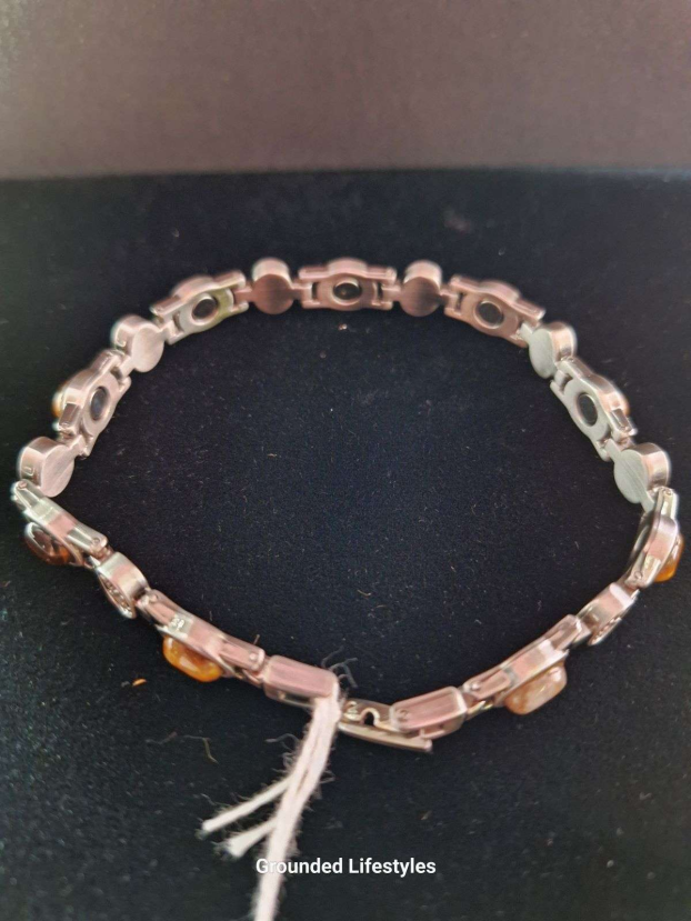 9 inch silver alloy magnetic bracelet with natural tiger eye stones