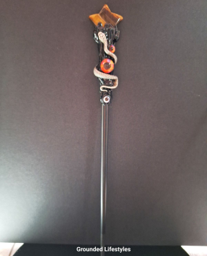 11 inch Tiger Eye crystal wand silver snake motif for strength