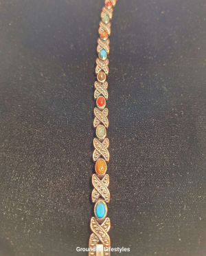 Copper alloy magnetic bracelet with multi-gemstone inlay