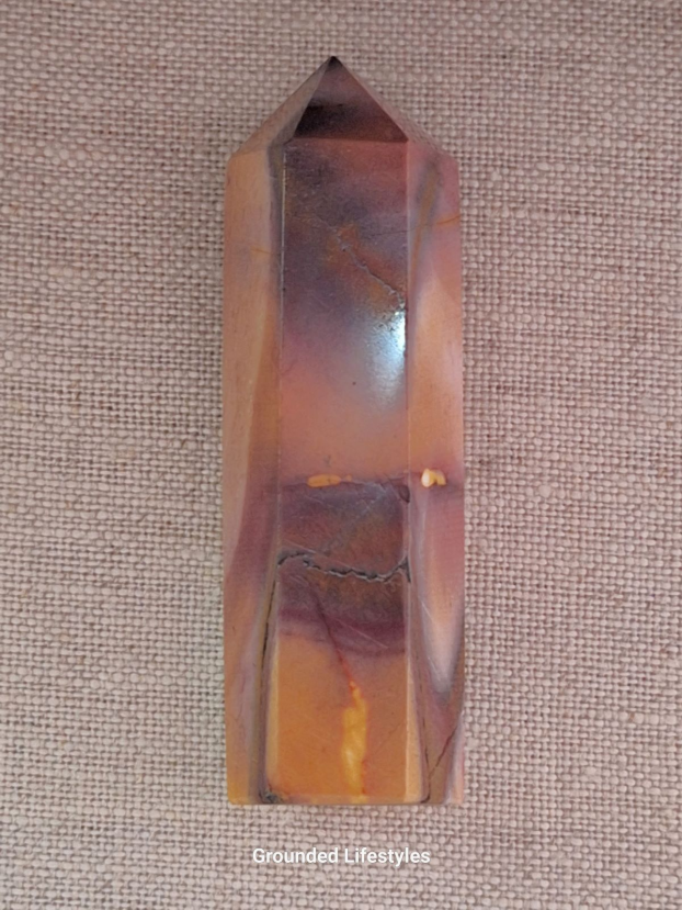 polished mookaite jasper point 3 inch showing earthy color bands