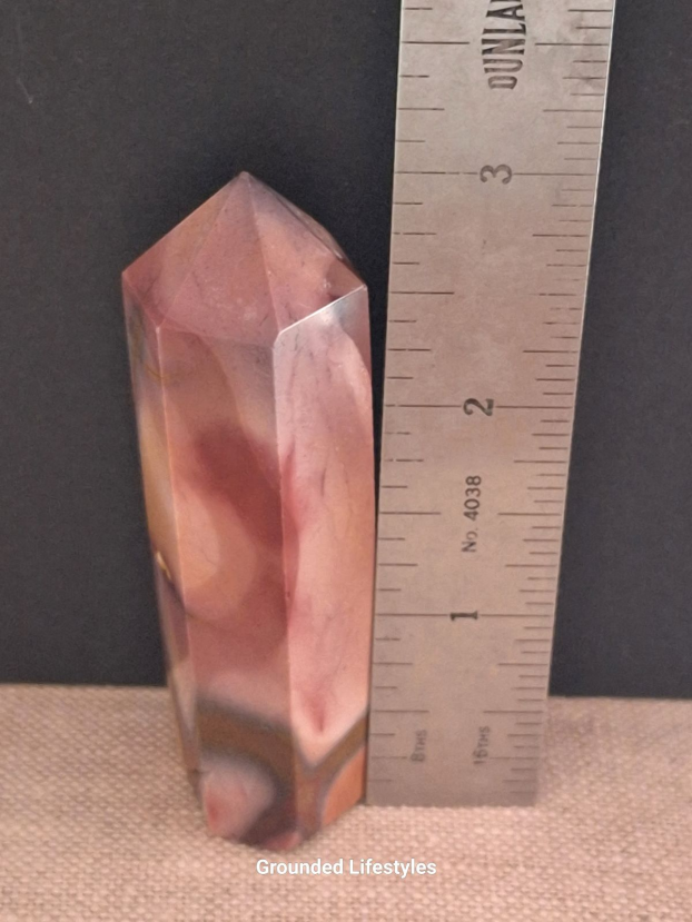 polished mookaite jasper point 3 inch showing earthy color bands