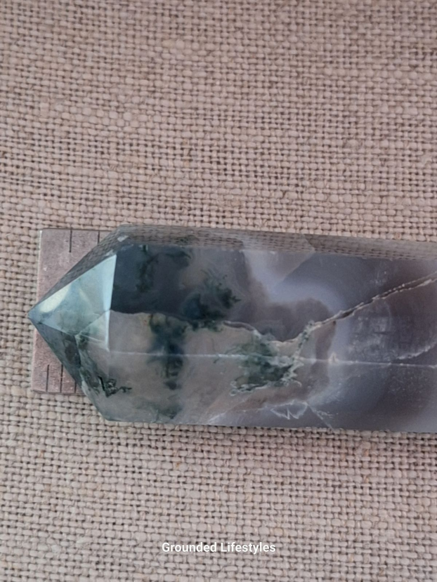 polished moss agate double terminated crystal 3 inch