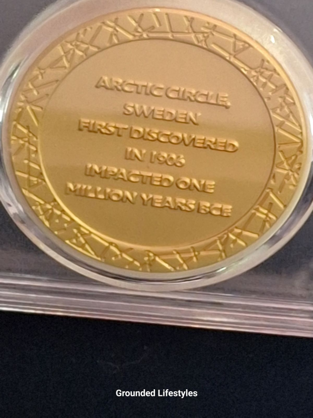 gold alloy coin inset with Muonionalusta meteorite fragment