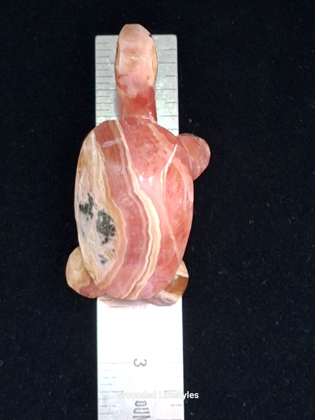Hand-carved 2.75 inch rhodochrosite turtle from Argentina.