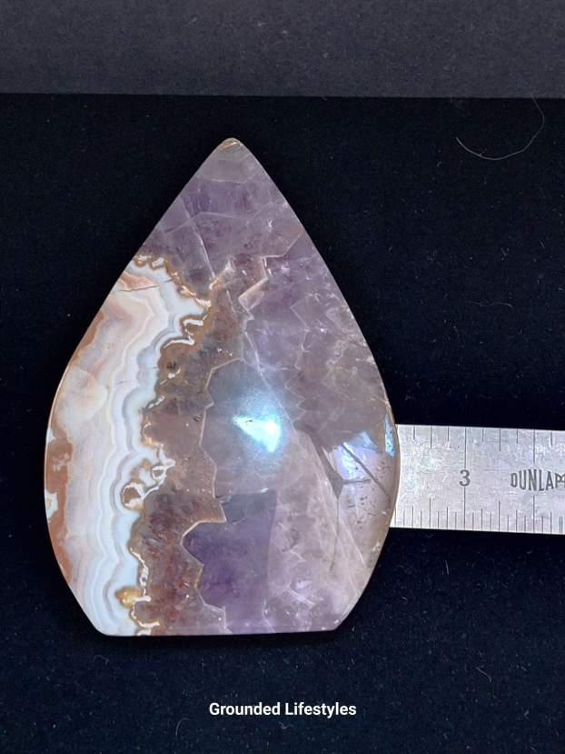 Polished amethyst agate flame 3.5 inches from Brazil.