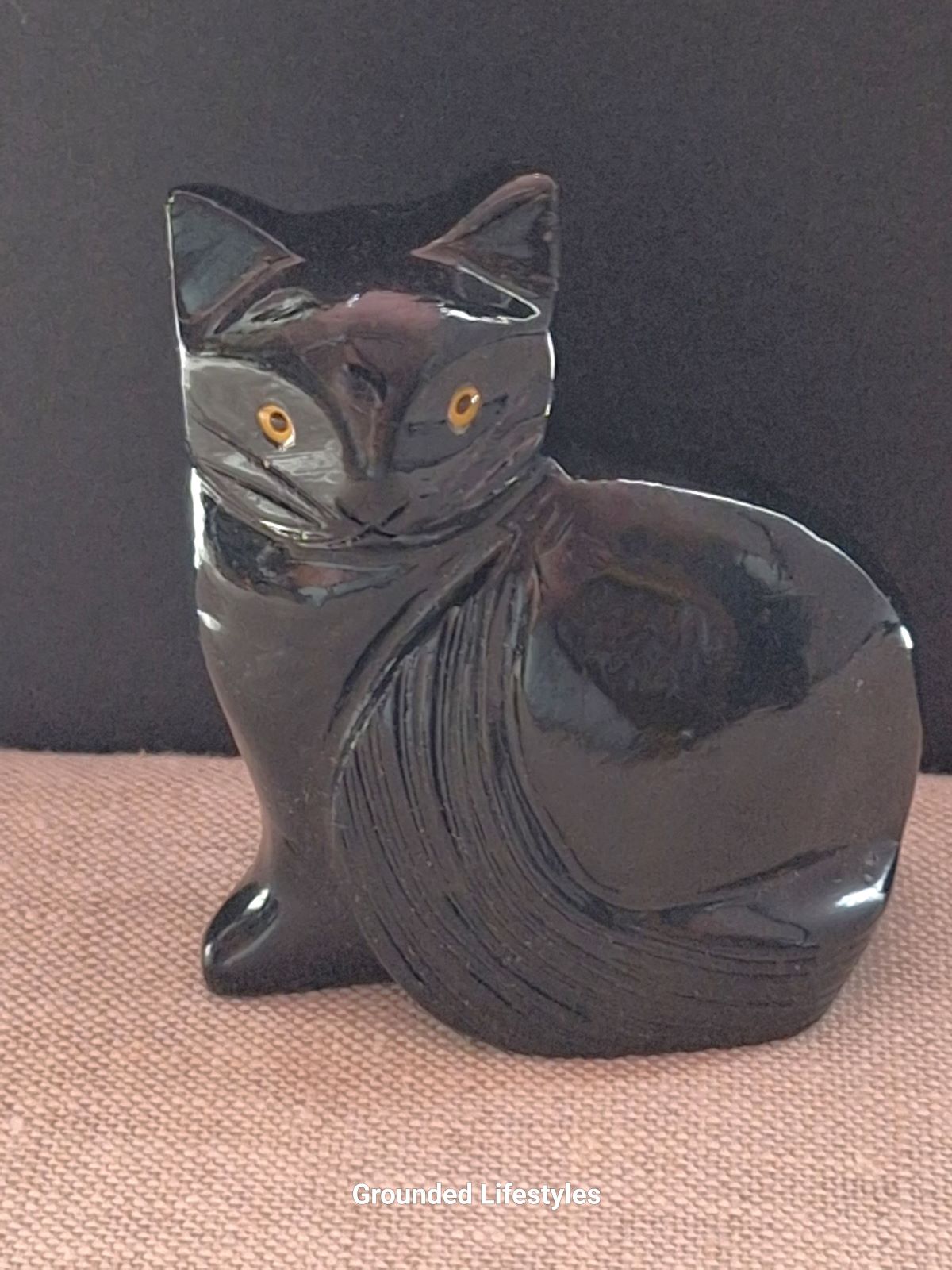carved black onyx cat 3 inch natural stone figurine