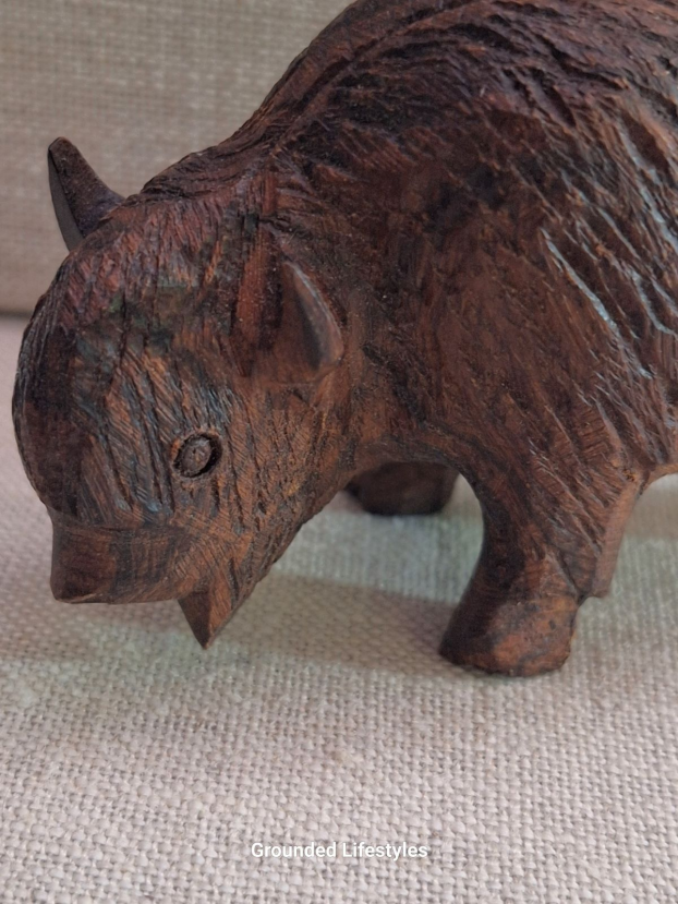 hand carved ironwood buffalo 4 inch figurine