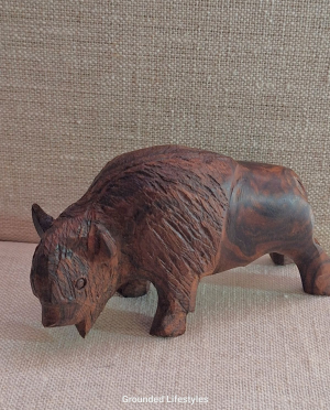 hand carved ironwood buffalo 4 inch figurine