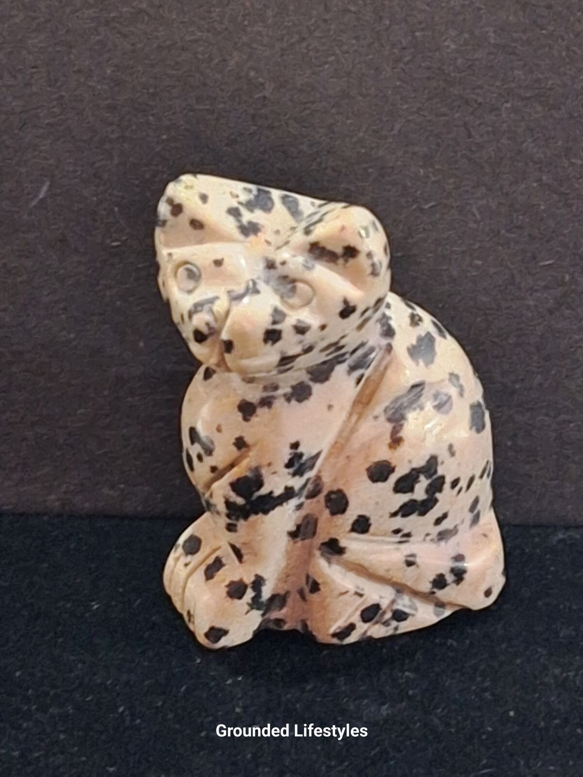 polished dalmatian jasper cat 1.5 inch collectible mineral figurine