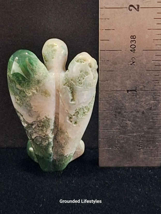 polished moss agate angel 1.5 inch collectible mineral figurine