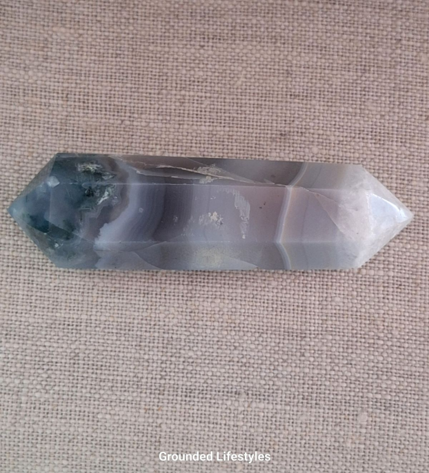 polished moss agate double terminated crystal 3 inch