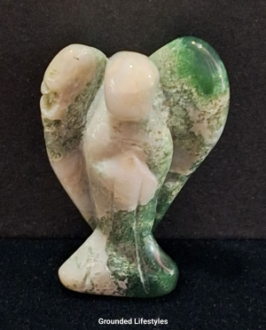 polished moss agate angel 1.5 inch collectible mineral figurine