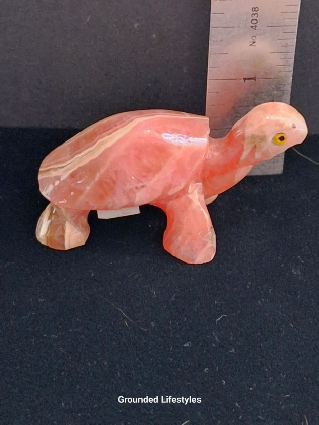 Hand-carved 2.75 inch rhodochrosite turtle from Argentina.