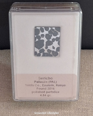 Sericho pallasite Kenya specimen in sealed 2.25 inch display container