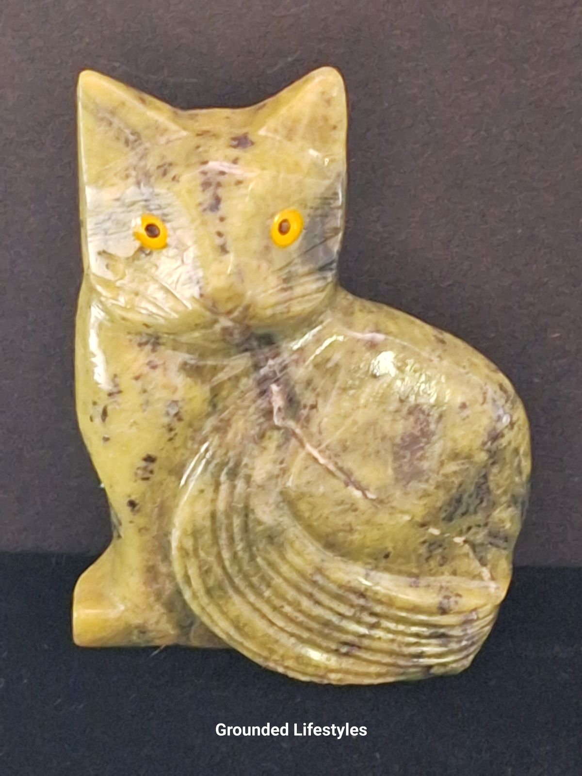 polished serpentine cat figurine 2.25 inch collectible piece