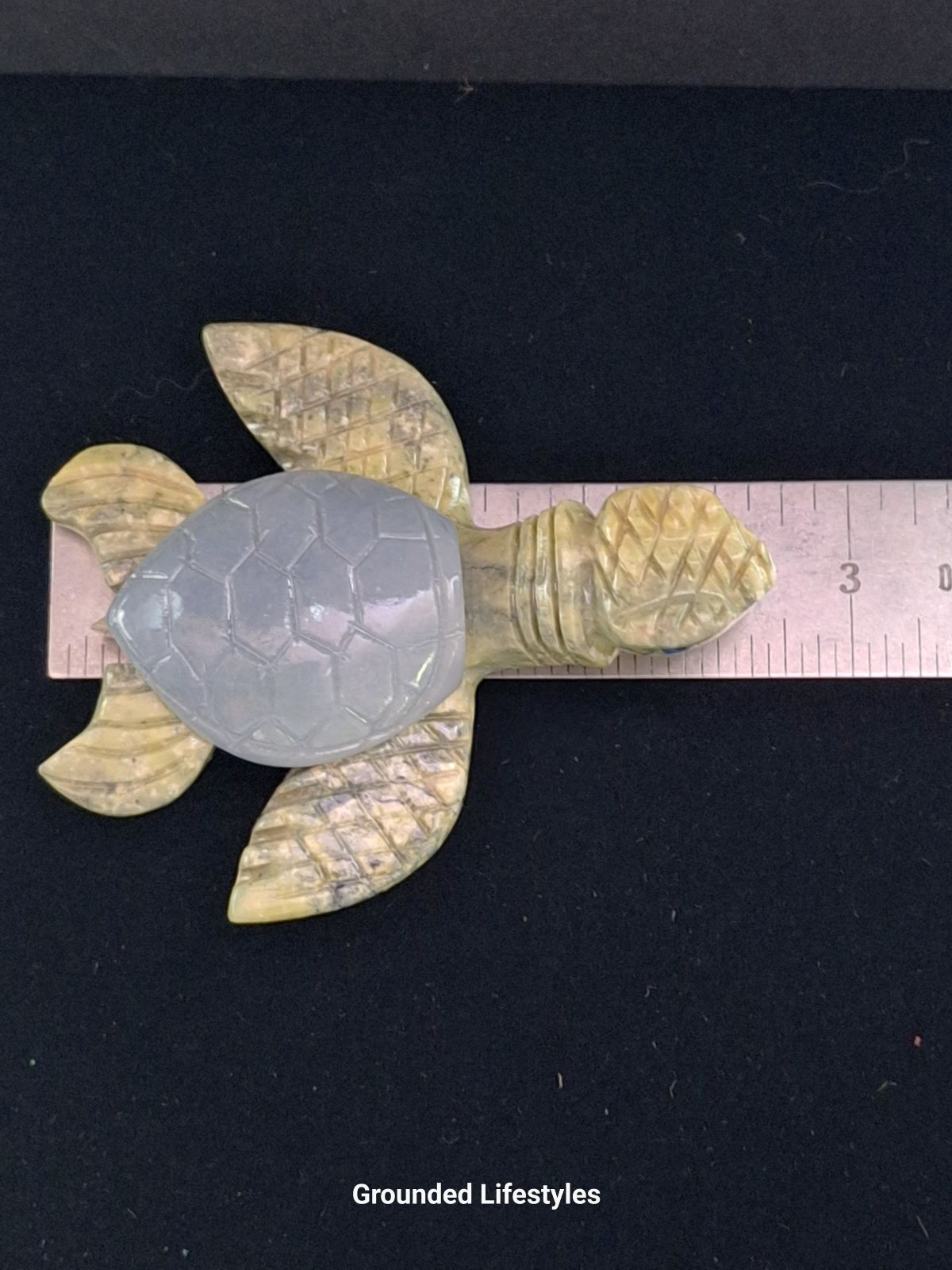 sea turtle carving 2.25 inch serpentine body with blue angelite shell