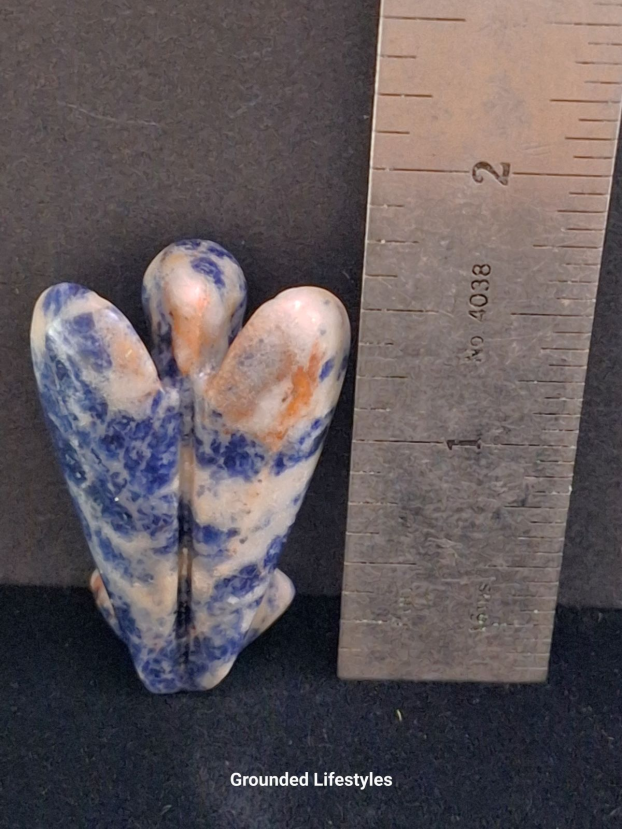 natural sodalite angel 1.5 inch collectible blue and white gemstone figurine
