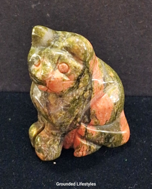 polished unakite cat 1.5 inch collectible mineral figurine