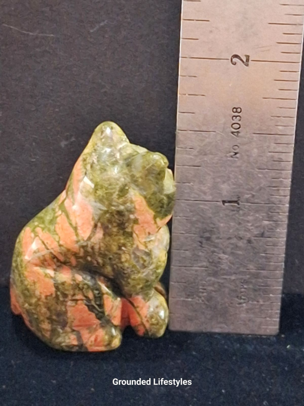 polished unakite cat 1.5 inch collectible mineral figurine